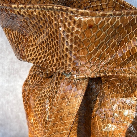 Vintage MAAN Brown Leather Snakeskin Textured Tote Bag GUC *defect* Suede Lining - Picture 14 of 15
